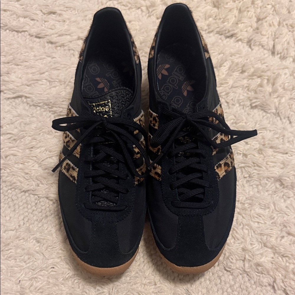 Adidas Women's Black and Leopard Print Sneakers